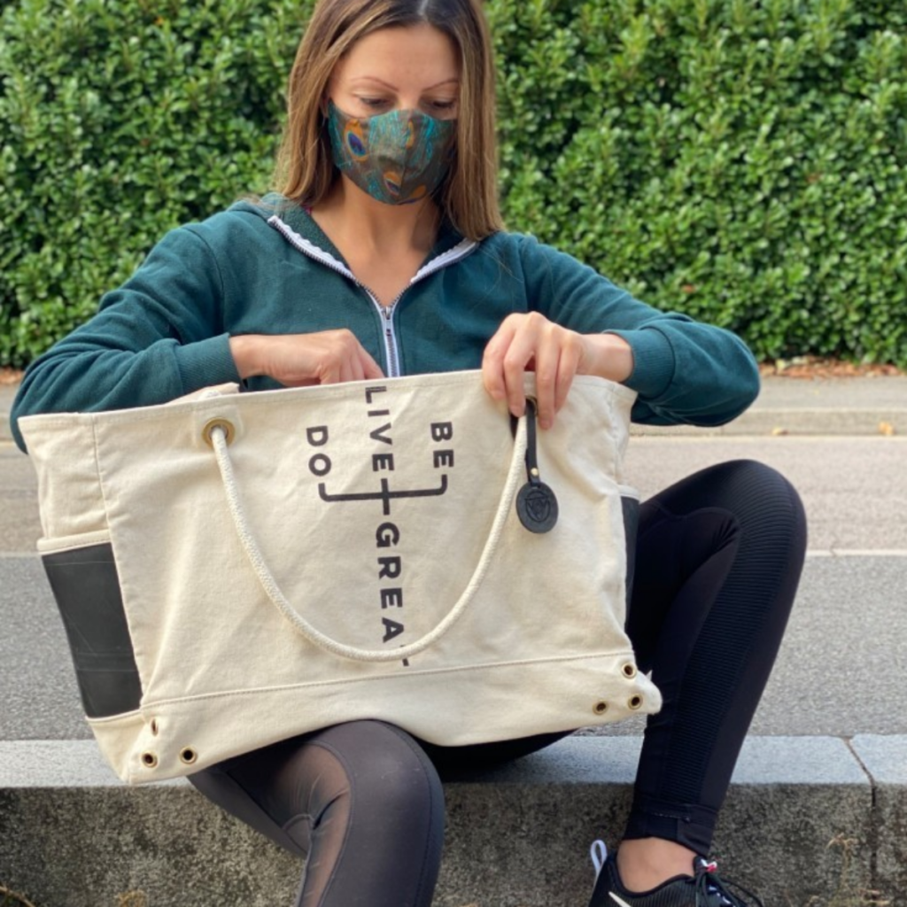 Ethical Brand Directory Blog | Do Great Tote by Maha Loka modeled by Roberta Lee 