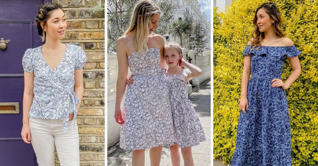 Ethical Brand Directory Blog | Stylists Picks: Spring Wardrobe Essentials | Model wearing the floral wrap top. Jenny and her daughter modeling the hope prom dress and floral girls prom dress. Model wearing the transformation maxi dress 