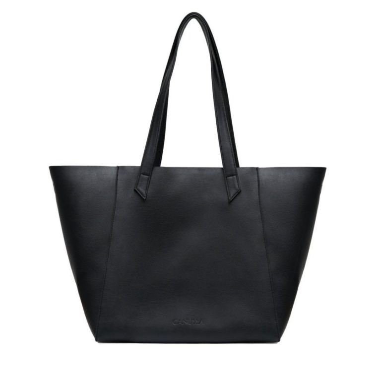 Ethical Brand Directory_Listing_CANUSSA_Product Image_ Black Vegan Leather Long handle Tote bag