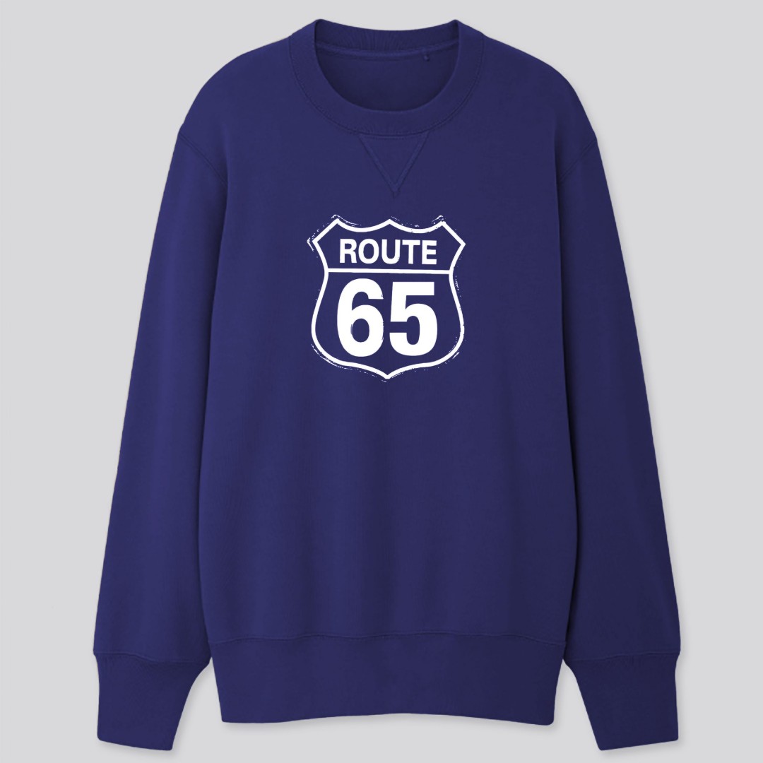 Ethical-Brand-Directory-_-Snide-London-Ethically-Made-Streetwear-_-Navy-Blue-Organic-Sweatshirt-for-Men-with-white-route-65-logo.