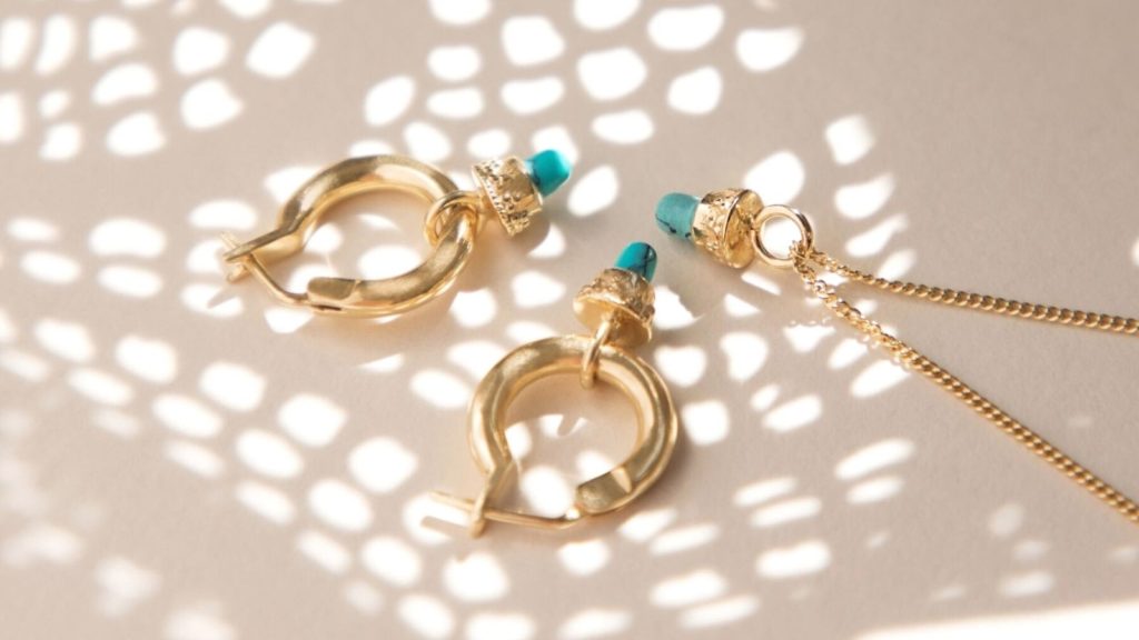Loft-and-Daughter_Delicate-Jewellery_-Tiny-Turquoise-Acorn-Hoops | Ethical Jewellery Brand