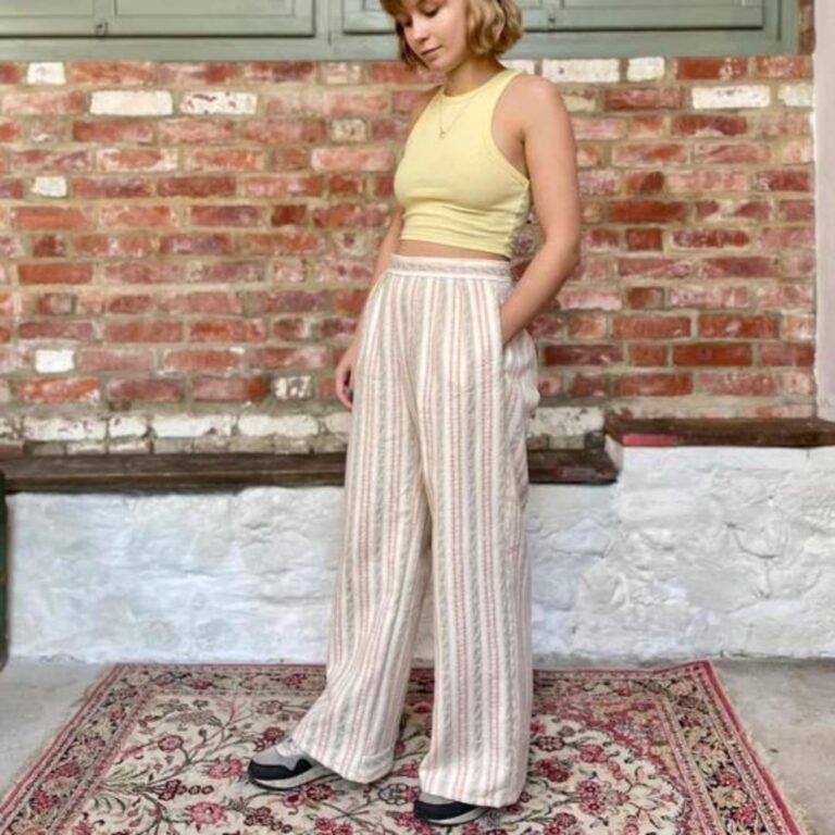 Ethical Brand Directory _ Re-Considered Upcycled Clothing _ Product Image_ Loose fit Striped Trousers