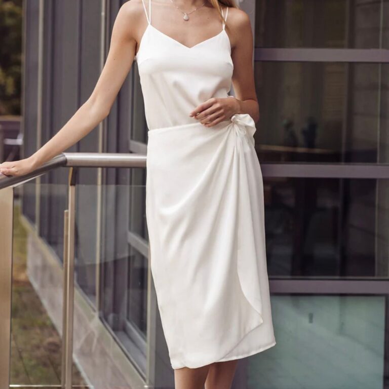 Ethical Brand Directory | KiRiVOO | Ethical & Sustainable White Organic Peace Silk Silk Midi-Wrap Skirt