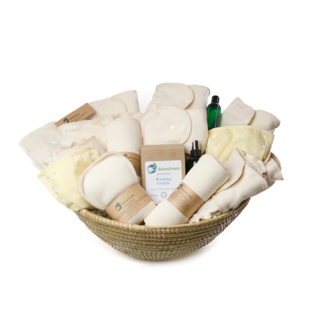 Ethical Brand Directory _ Product Image _ Babee Green Organic Cotton Baby Bundle (Eco-friendly basket gift of non toxic baby supplies and reusable nappies