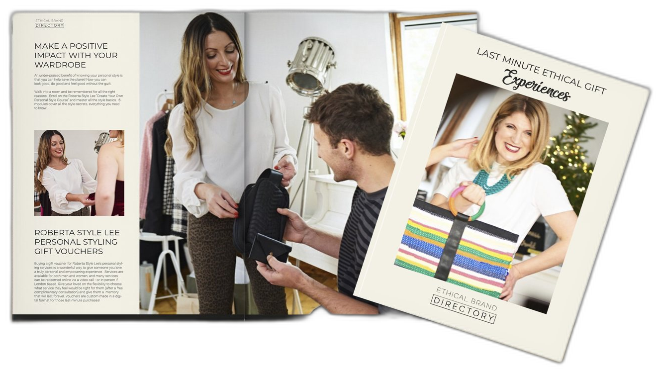 Last Minute Ethical Gift Experiences: a magazine spread and a gift card with Roberta Lee