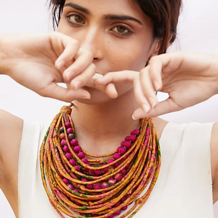 Jewelled Buddha handcrafted sari string necklace Jewelled Buddha handcrafted sari string necklace